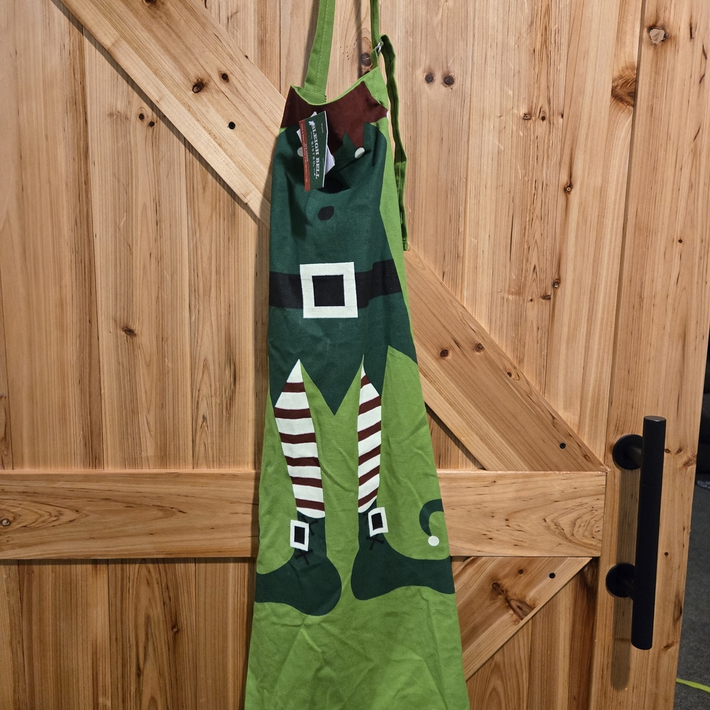 Festive Green Elf Apron Christmas Cooking Santa Helper
